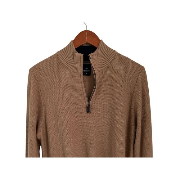 Tailorbyrd Cotton Textured Waffle Quarter-Zip Pullover Beige Coffee Size Med - Picture 2 of 10